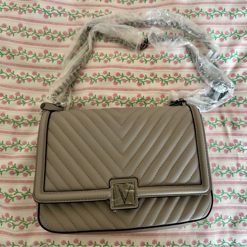 New Unused Victoria's Secret Gray Quilted Shoulder Bag with Chain Straps